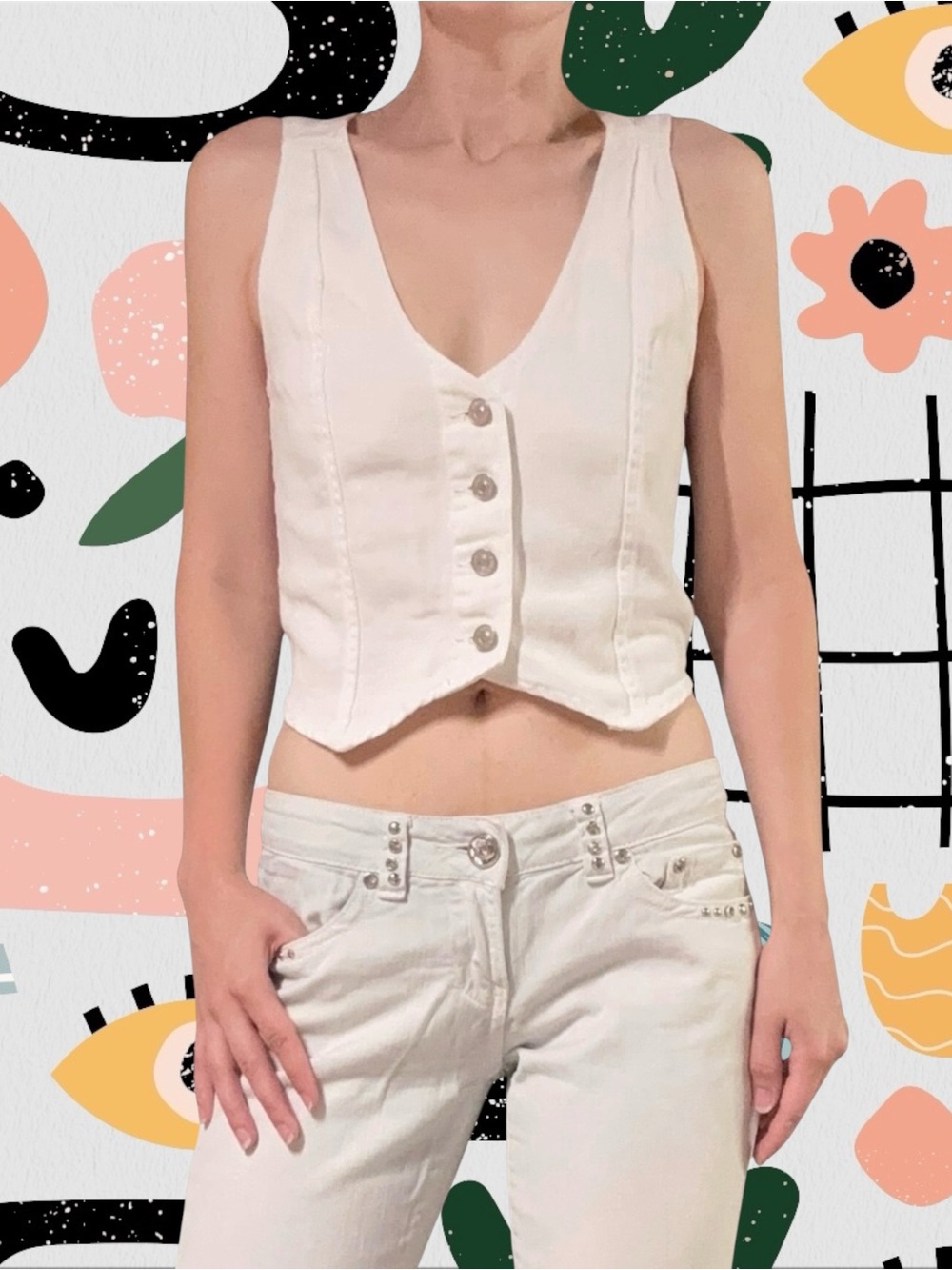 Forever 21 | White Denim Button Front Vest Top